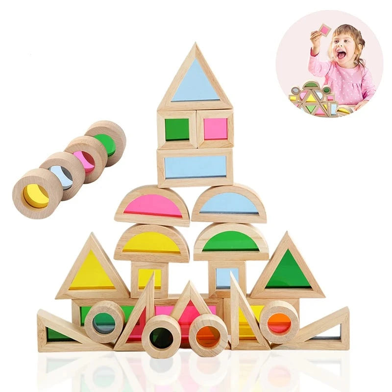 Wooden rainbow stacking blocks